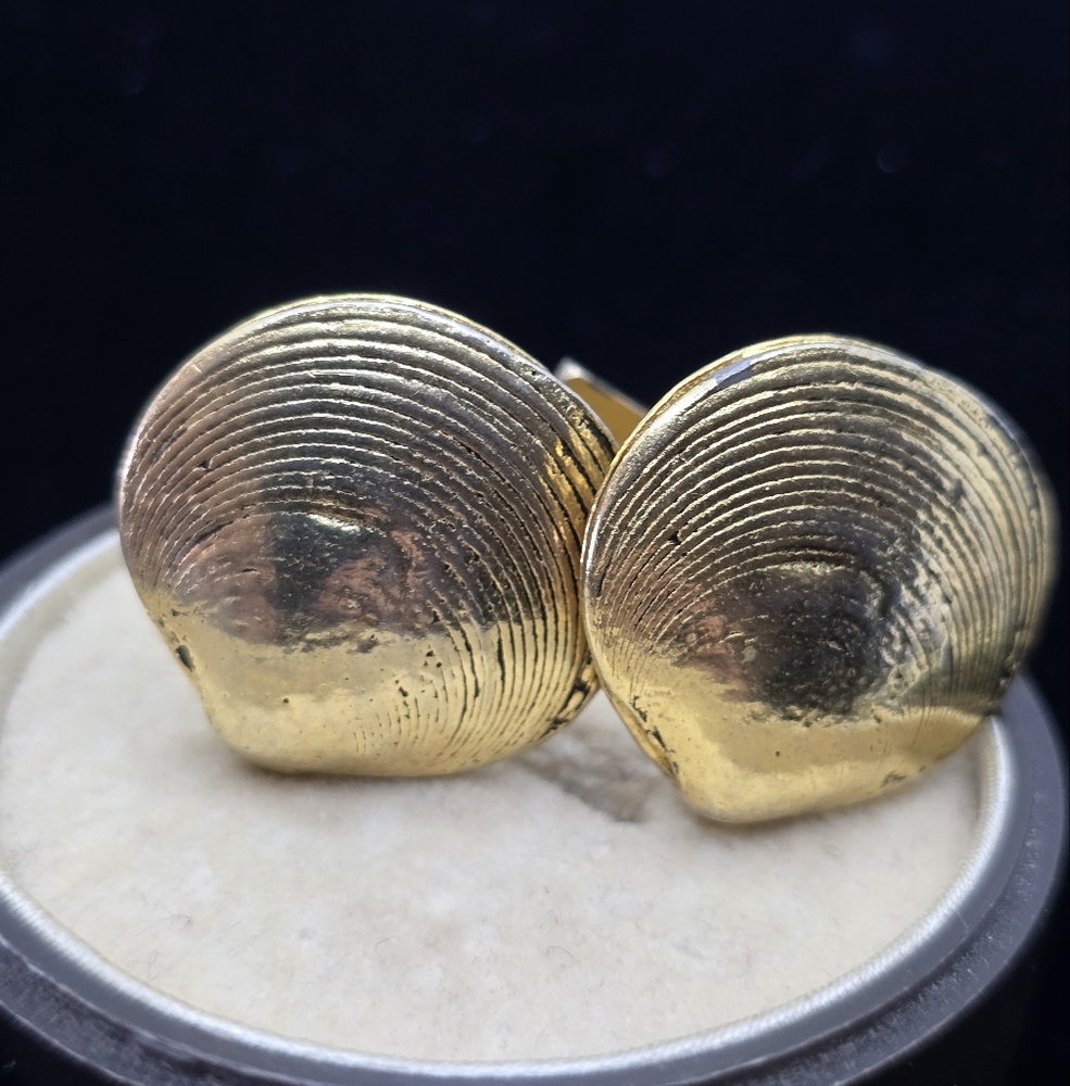 Sterling Charles Walker Original Clam Shell Cufflinks Vermeil Heavy